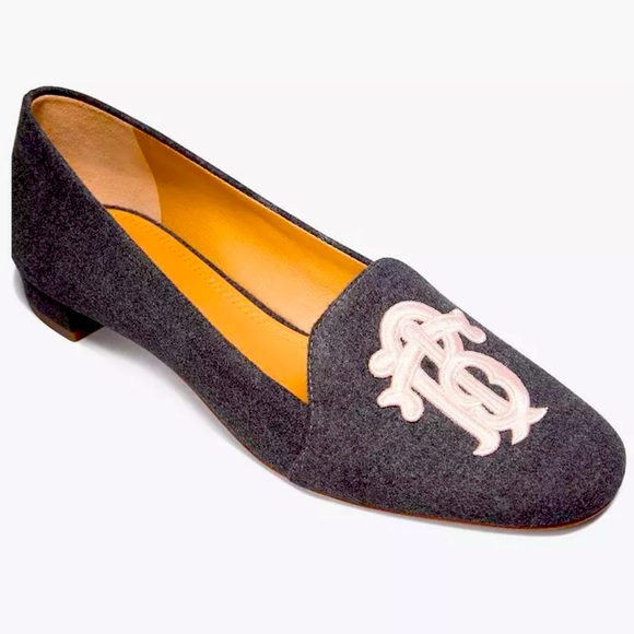 Tory Burch Antonia Loafer Heather Gray w/ Sea Shell Pink Logo Size 6.5 - Picture 2 of 7